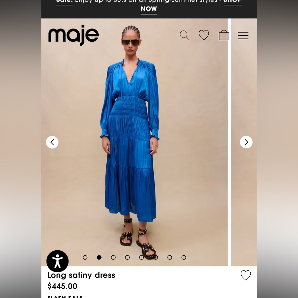 Maje Smocked long sleeve midi dress